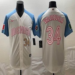 2023 World Cup Mexico #34 Fernando Valenzuela white skyblue majestic baseball jerseys-BD 03