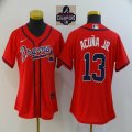 Women Nike Atlanta Braves #13 Ronald Acuna Jr. red majestic baseball jersey 2021 MLB World Series