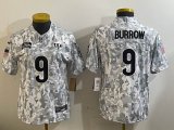 Women Cincinnati Bengals #9 Joe Burrow Nike Arctic Camo 2024 Salute to Service Limited Jersey