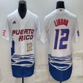 Puerto Rico Baseball Francisco Lindor White 2023 World Baseball Classic Replica Player Jersey 02