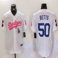 Nike Los Angeles Dodgers #50 Mookie Betts white pink majestic baseball jerseys Joint Name 02