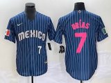 2023 World Cup Mexico #7 Julio Urias blue majestic baseball jerseys 01