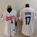 Youth Nike Los Angeles Dodgers #17 Shohei Ohtani white pink fashion MLB baseball Jersey-Joint name-BD 02