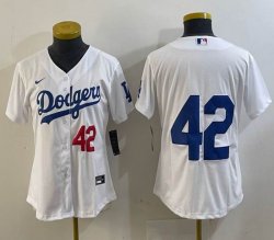 Women Nike Los Angeles Dodgers 42 Jackie Robinson white baseball jersey-BD