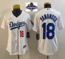 Women 2024 World Series Champions patch Los Angeles Dodgers #18 Yoshinobu Yamamoto white majestic baseball jerseys