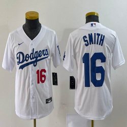 Women Los Angeles Dodgers #16 Will Smith white majestic baseball Jersey 01