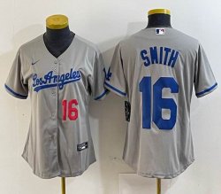 Women Los Angeles Dodgers #16 Will Smith gray majestic baseball Jersey 01