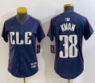 Women Nike Cleveland Indians #38 Kwan blue majestic baseball jersey -BD