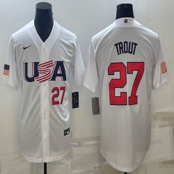 2023 World Cup #27 Mike Trout white USA majestic baseball jerseys 07