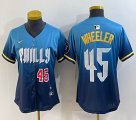 Women Nike Philadelphia Phillies #45 Zack Wheeler skyblue majestic baseball jersey city version-BD 01