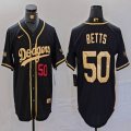 Dodgers #50 Mookie Betts black gold fashion majestic baseball Jersey-BD 01