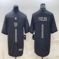 Nike BChicago Bears #1 Justin Fields black Color Rush Limited Jersey Reflective version