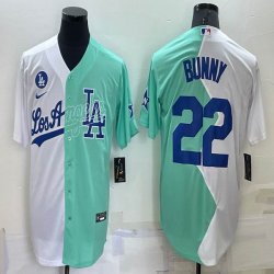 Nike Los Angeles Dodgers #22 Bad Bunny green white splits majestic baseball Jerseys-BD 02