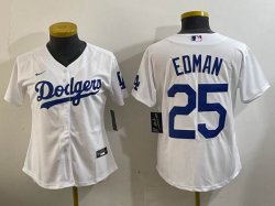 Women Los Angeles Dodgers #25 Tommy Edman white majestic baseball Jersey 01