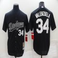 Los Angeles Dodgers 34 Fernando Valenzuela black throwback majestic mlb jersey-BD