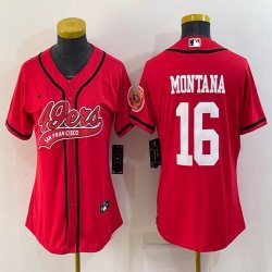 Women San Francisco 49ers ##16 Joe Montana red baseball jerseys Joint name-BD