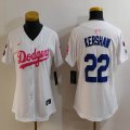 Women Nike Los Angeles Dodgers #22 Clayton Kershaw white pink fashion MLB baseball Jersey-Joint name-BD