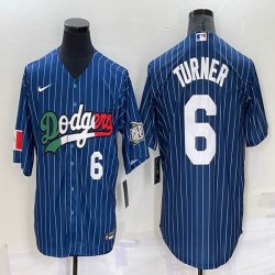 Los Angeles Dodgers #6 Justin Turner blue throwback majestic baseball Jerseys-BD 03