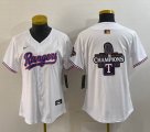 Women Nike Texas Rangers blnak white majestic baseball jerseys Champion patch-BD 03