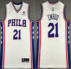 Nike Philadelphia 76ers #21 Joel Embiid white basketball Jerseys 75th