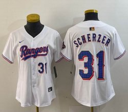 Youth Women Nike Texas Rangers #31 Max Scherze white majestic baseball jerseys Champion patch-BD 01