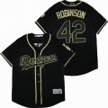 Los Angeles Dodgers #42 Jackie Robinson black gold majestic baseball jersey-SG