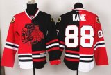 reebok Chicago Blackhawks #88 Patrick Kane black Red split nhl Jersey(1)