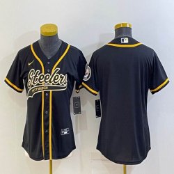 Women nike Pittsburgh Steelers blank black baseball jerseys Joint name-BD