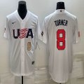 2023 World Cup #8 Trea Turner white USA majestic baseball jerseys 04