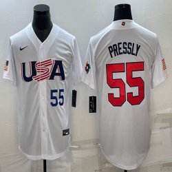 2023 world cup #55 Ryan pressly white usa majestic baseball jerseys 01