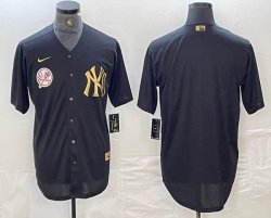 Nike New York Yankees blank black gold majestic baseball Jersey 02