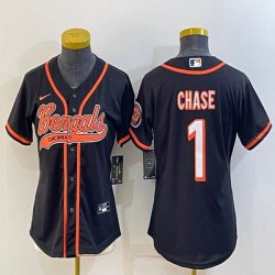 Youth Nike Cincinnati Bengals #1 Ja\'Marr Chase black baseball jerseys Joint name-BD