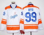 Los Angeles Dodgers 99# Hyun-Jin Ryu white orange long sleeve baseball jersey