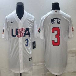 2023 World Cup #3 Mookie Betts white USA majestic baseball jerseys 01