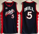 1996 Atlanta Olympics #5 Hill dark blue USA Basketball Team Jerseys