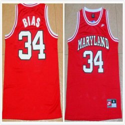 Maryland #34 Len Bias red NCAA throwback basketball jersey