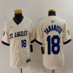 Nike Los Angeles Dodgers #18 Yoshinobu Yamamoto beige fashion MLB baseball Jersey-BD 03