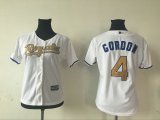 women Kansas City Royals Alex Gordon 4# White gold baseball jersey