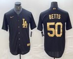 Nike Los Angeles Dodgers #50 Mookie Betts black gold majestic baseball Jersey -BD