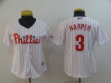 Women Philadelphia Phillies #3 Bryce Harper white red majestic mlb Jersey