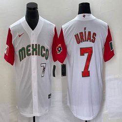 2023 World Cup Mexico #7 Julio Urias white red majestic baseball jerseys 32