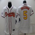 Nike Atlanta Braves #5 Freddie Freeman white gold Flexbase Authentic Collection Jersey -BD