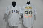 Milwaukee Brewers Jonathan Lucroy #20 White (blue strip) USA flag Jerseys