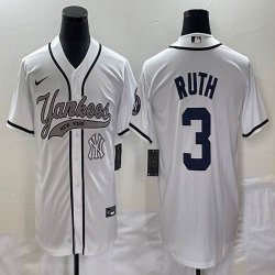 Nike New York Yankees #3 Babe Ruth white majestic baseball Jersey Joint name