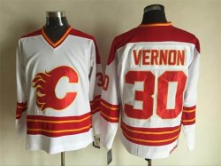 Calgary Flames #30 Mike Vernon CCM white Throwback hockey jerseys