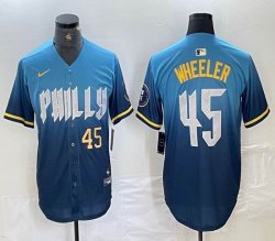 Nike Philadelphia Phillies #45 Zack Wheeler skyblue majestic baseball jersey city version-BD 01