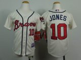 youth Atlanta Braves 10 Chipper Jones beige mlb baseball jersey