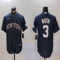 Nike New York Yankees #3 Babe Ruth dark blue majestic baseball Jersey Joint name 03