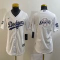 Youth Nike Los Angeles Dodgers white Majestic baseball jersey champion patch-BD