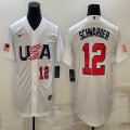 2023 World Cup #12 Kyle Schwarber white USA majestic baseball jerseys 05